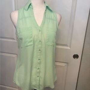 Express Green Button Down Top with Notched Collar